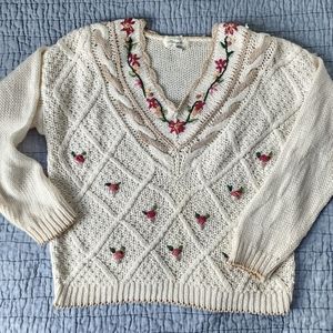 Vintage Margules Floral Knit Cottegecore V-neck Sweater